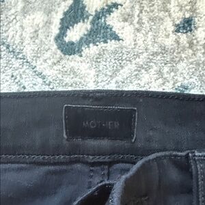 MOTHER Black Denim Jeans with Leather Logo Patch